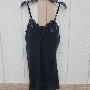 Vintage Black Beaded Mini Slip Dress Dark Fairy whimsigoth Goblin Edgy Medium
